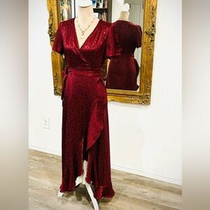 Altar’d State Dark Red Burgundy Wine Maxi Dress Sz Large